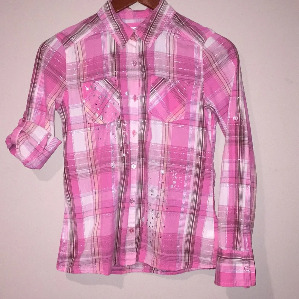 Justice Girl Plaid Shirt/Blouse Size 14